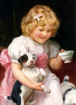 Giclee Cute girl and puppy painting HD printed on canvas - $11.29+