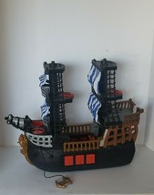 2006 Fisher Price Imaginext Black Red Pirate Ship Blue &amp; White Sails Boat Only - £27.37 GBP