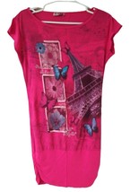 Vivian Paris Butterfly Dark Pink Long T-Shirt Tunic Mini Bodycon Dress Size M - £12.65 GBP