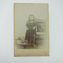 Cabinet Card Photograph Girl Black Dress Stands Next to Chair Antique - £8.03 GBP