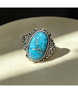 925 Silver Turquoise Ring | Scroll Filigree Oxidized Band | Boho | Adjus... - $34.99
