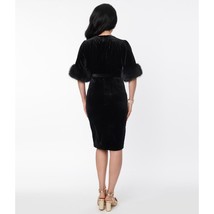 Hollywoodland Black Velvet Fifth Avenue Wrap Wiggle Dress Faux Fur V Neck 4XL - £69.45 GBP