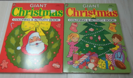 Lot 2 Christmas Giant coloring and activity books 1992 unused vtg red green pics - £10.14 GBP