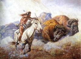 Gregory PERILLO Buffalo Hunt Artist Compatible with Proof Lithograph Pen... - £295.24 GBP