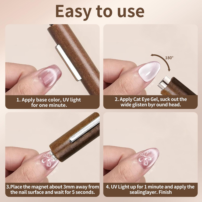 Cat Eye Magnet for Nails, Multi-Functional Wooden Handle Nail Magnet Pen, 3-In-1 Item image 5