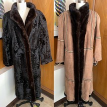 VTG Christie Brothers Reversible Fur Mink Coat Leather Suede S Black Seal Pinup - £692.99 GBP