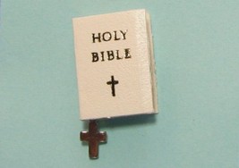 White Bride&#39;s Bible Cross bookmark 4703 Jacquelines Dollhouse Miniature - $3.71
