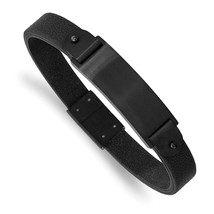 Stainless Steel Brushed Black IP-plated Black Leather 8.5 inch ID Bracelet - $99.00