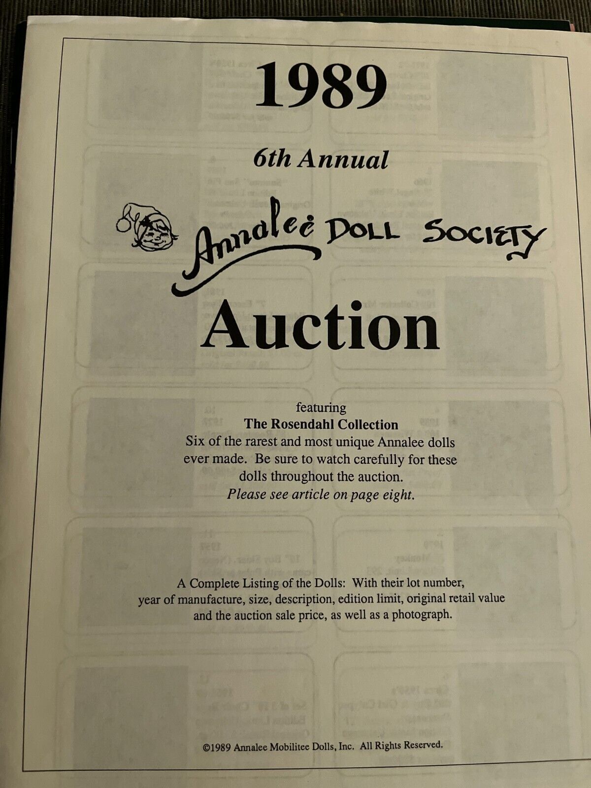 Annalee 1989 Doll Society Auction Rosendahl Collection - $32.50