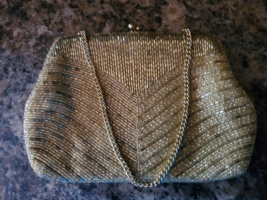Vintage By Simon Gold Seed Bead Evening Bag Made in Japan - £18.19 GBP