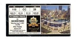 Aug 11 2001 San Diego Padres Pittsburgh Pirates Ticket Tony Gwynn FINAL HR - £118.42 GBP