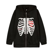 Zip up hoodie y2k skeleton Sweatshirt zipper hoodie cardigan Loose long-sleeved  - £78.28 GBP