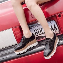 British style brogues women square toe platform shoes lace up patent leather muf - $51.15