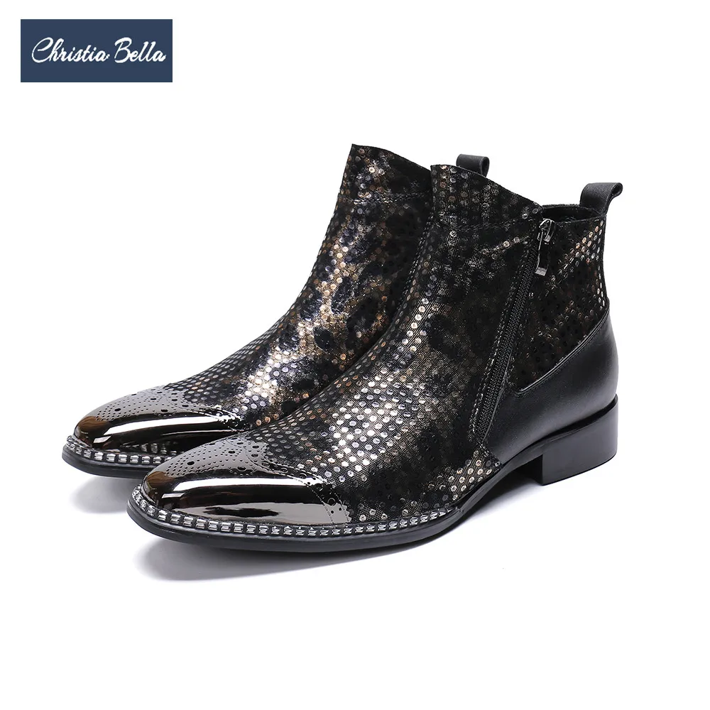 Christia Bella Fashion Bullock Square Toe Men Boots Plus Size Leather boy Ankle  - $271.47