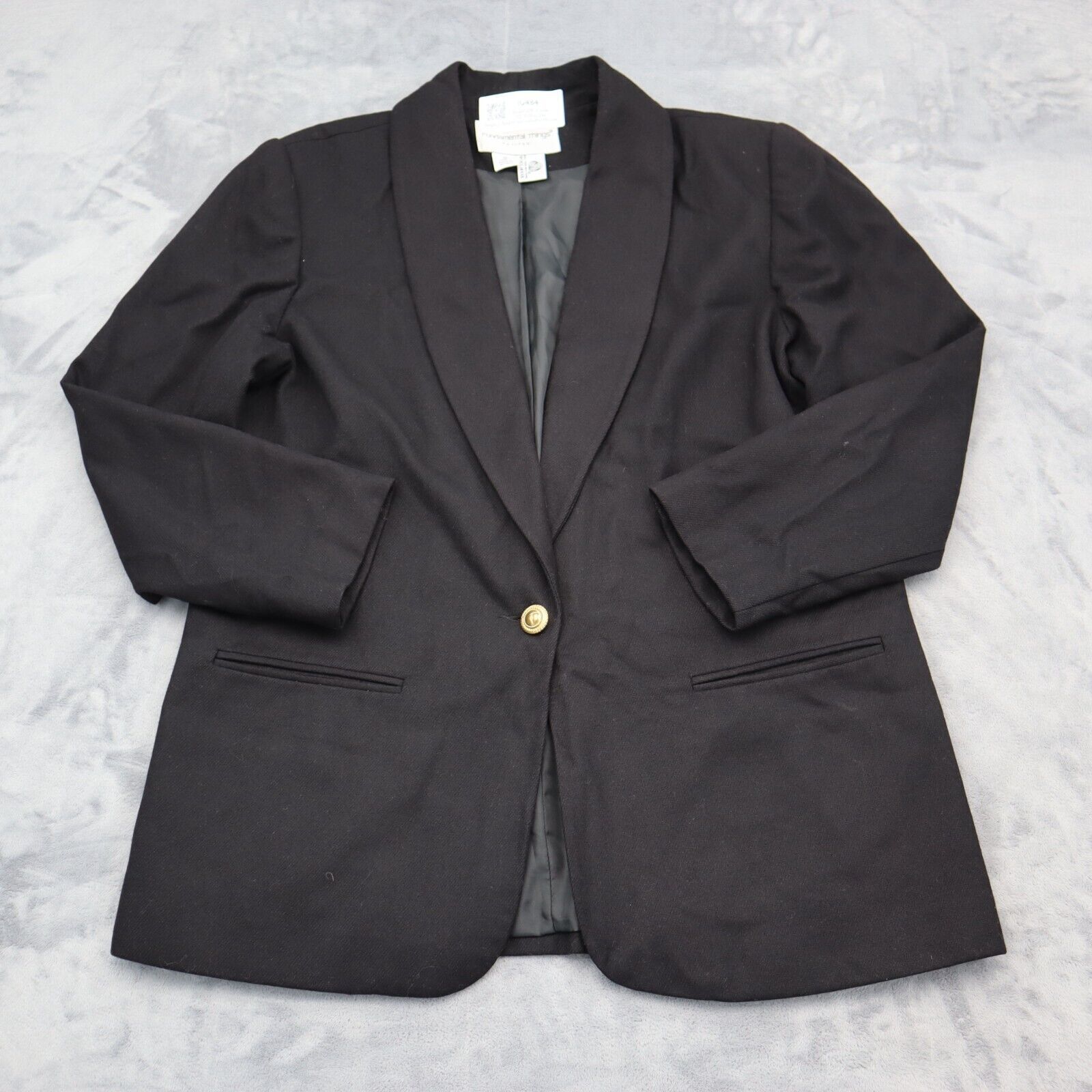 Fundamental Things Blazer Women 12 Petite Black Wool Long Sleeve Collare... - $26.71