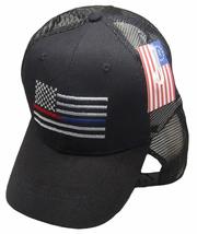 K&#39;s Novelties USA Thin Red/Blue Line First Responders Embroidered Mesh Black Cap - £7.87 GBP