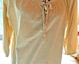 Indigo Great NW Beige Striped Career Blouse Shirt Size Medium Gathered  ... - $6.88