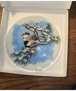 Peggy Karr fused glass dish with chickadees  11 In. - $49.50