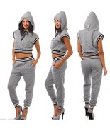 NEW Coutori 2 Piece &quot;Comfy Chic&quot; Set ~ Quilted Hoody Crop Top &amp; Jogger P... - £55.05 GBP