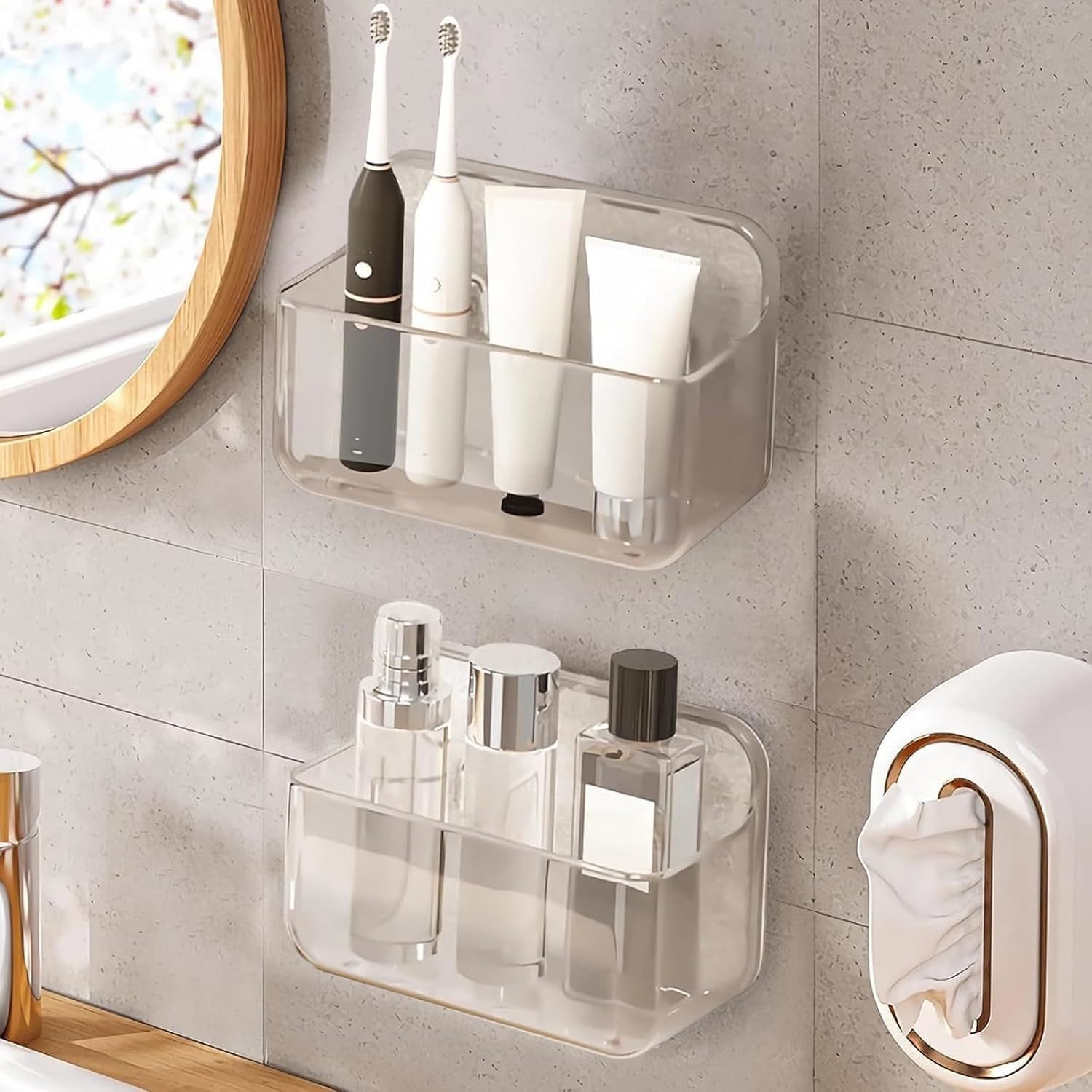 2Pc Acrylic Wall Mount Organizer, Acrylic Adhesive Organizer, Clear, Liv... - $37.95