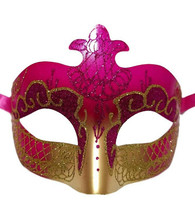 Hot Pink Gold Scroll Venetian Mask Masquerade Mardi Gras Prom Dance Ladies - £8.82 GBP