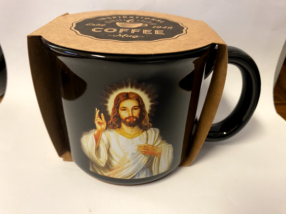 Divine Mercy Black 13 oz Cup/Mug, With Divine Mercy Chaplet, New #052