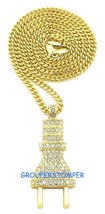 The Plug New Small Rhinestone Pendant With 24 Inch Cuban Link Chain Power - £11.81 GBP