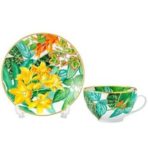 Hermes Passifolia Morning Cup and Saucer green porcelain soup bowl coffee 370 ml - £426.80 GBP