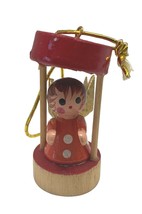 Vintage Red Angel Wood Mini Christmas Tree Ornament Handpainted 2 Inch Tall - $14.88