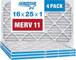 Aerostar 16x25x1 MERV 11 Pleated Air Filter,, Actual Size: 15 3/4&quot;x24 3/... - $43.99