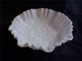 Imperial Glass Milk Glass Rose Double Crimped Bowl - $42.00