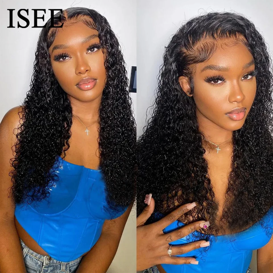 ISEE HAIR Mongolian Kinky Curly Human Hair Wig Deep Curly Lace Front Wigs For - £100.30 GBP+