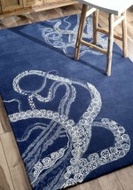 Rug USA Navy Blue 8&#39;x10&#39; ft Octopus Handmade Tufted 100% Wool Area Rugs &amp; Carpet - £357.50 GBP
