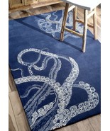 Rug USA Navy Blue 8&#39;x10&#39; ft Octopus Handmade Tufted 100% Wool Area Rugs ... - £354.87 GBP