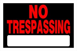 NO TRESPASSING Sign 8&quot; x 12 Fluorescent RED Plastic legal posted HILLMAN... - $21.62
