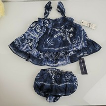 Baby Girl American Living Navy Blue Batik Tie Dye Ruffle Dress Spring Su... - $14.84