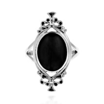 Bohemian Vintage Black Onyx Oval Statement .925 Silver Ring-6 - £18.98 GBP