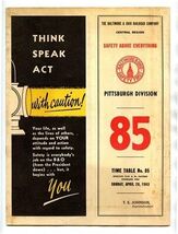 Baltimore &amp; Ohio Railroad Central Region Pittsburgh Div Timetable No 85 ... - $14.85