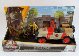 Jurassic World Dr Ellie Sattler Risky Rescue Raptor &amp; Jeep Figure Set New! - £27.32 GBP