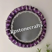 20&quot; Amethyst &amp; Quartz Crystal Round Wall Mirror – Handmade Gemstone Mirror - $889.11