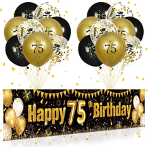 75Th Birthday Balloon Decorations for Men Women Black and Gold, Black Go... - $23.85