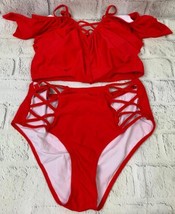 Womens Plus Size Swimwear 2 Piece High Waisted Swimsuit Ruffle Bikin - $28.26