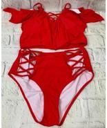 Womens Plus Size Swimwear 2 Piece High Waisted Swimsuit Ruffle Bikin - £22.32 GBP