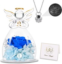 Preserved Real Rose Birthday Gifts for Women Glass Angel Figurines with I Love Y - £31.47 GBP