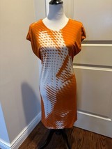 Pre-owned YIGAL AZROUEL Orange and Cream Jersey Sleeveless Dress SZ 3 (10) - £61.97 GBP