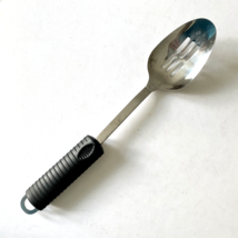 Stainless Steel Slotted Kitchen Spoon Black Handle Hanging Loop 12.8” - £8.07 GBP