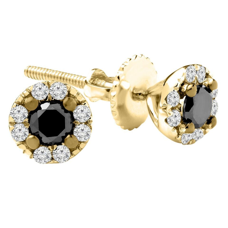 Primary image for 14K Gold Plated Silver 1 CT Simulated Black Diamond 4-Prong Halo Stud Earrings