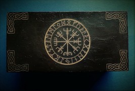 Handmade engraved wooden jewellery / organizer box Viking Vegvisir Pagan Witch  - £28.74 GBP