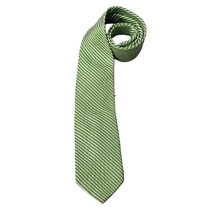 CHAPS Necktie Hand Made Green White Repp Striped Silk Men&#39;s - £7.82 GBP