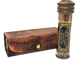 Brass handmade 6&quot; kaleidoscope w/ leather case collectible gift - £24.85 GBP
